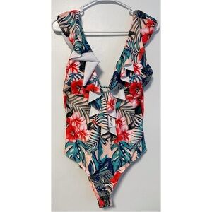 SPORLIKE • NWT Women One Piece Swimsuit V-Neck Ruffle Bathing Suit Padded